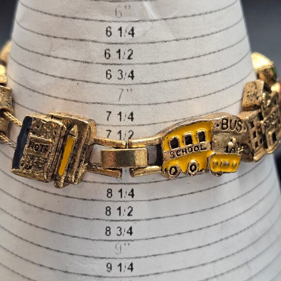 Teacher Themed Slide Charm Bracelet Teaching Vintage Costume Jewelry - Picture 7 of 8